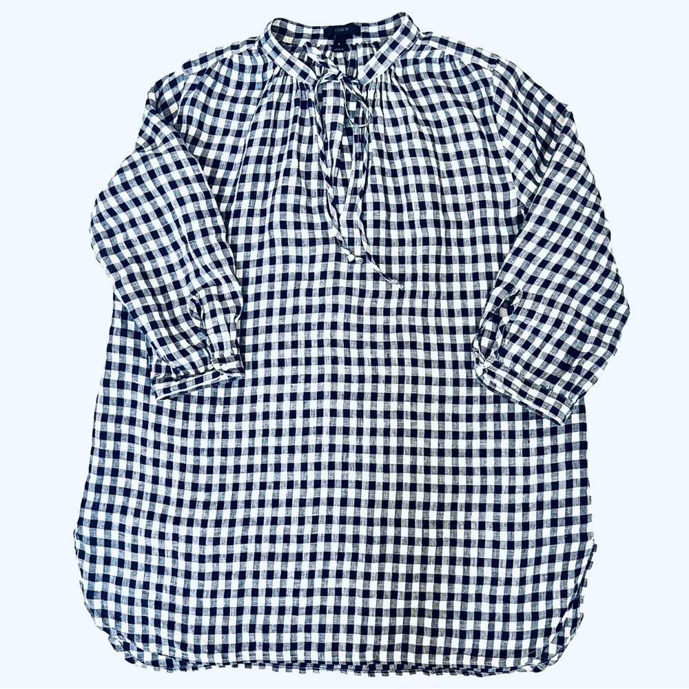 J. Crew linen gingham navy and white small Checkered Top